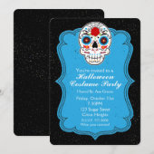 Kleurrijke Schedel van Suiker & Blauwe Feest Uitno Kaart (Voorkant / Achterkant)