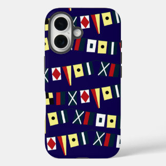 Kleurrijke scheepsvlaggen Donkerblauwe telefoonhoe iPhone 16 Hoesje