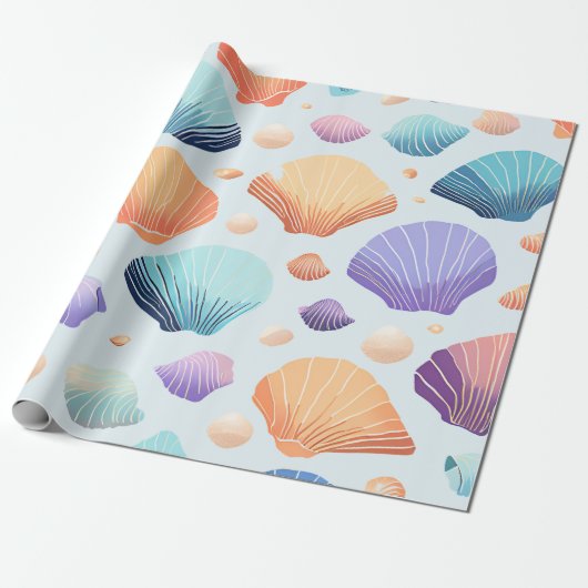 Kleurrijke schelpen cadeaupapier (Uitgerold)