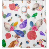 Kleurrijke schelpen en bloemen douchegordijn (Voorkant)