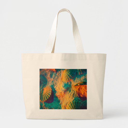 Kleurrijke schelpen en zand op de beuk grote tote bag (Voorkant)