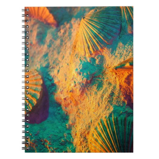 Kleurrijke schelpen en zand op de beuk notitieboek (Voorkant)