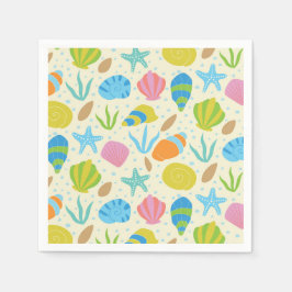 Kleurrijke schelpen en zeesterren kustpatroon servet