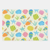 Kleurrijke schelpen en zeesterren patroon kust inpakpapier vel (Voorkant 3)