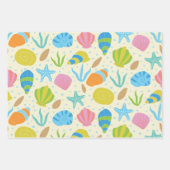 Kleurrijke schelpen en zeesterren patroon kust inpakpapier vel (Voorkant)