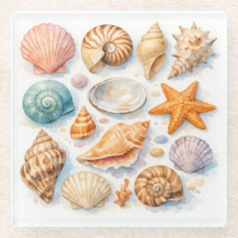 Kleurrijke schelpen. Nautilus.  Glazen Onderzetter