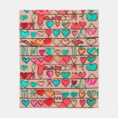 Kleurrijke schets-achtige harten, linten en monogr fleece deken (Voorkant)