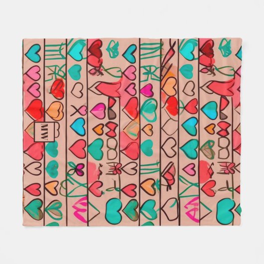 Kleurrijke schets-achtige harten, linten en monogr fleece deken (Voorkant (Horizontaal))