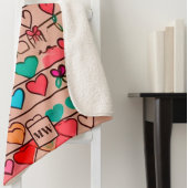 Kleurrijke schets-achtige harten, linten en monogr sherpa deken