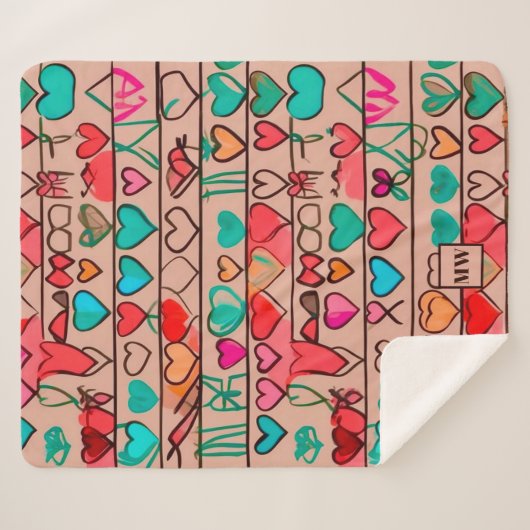 Kleurrijke schets-achtige harten, linten en monogr sherpa deken (Voorkant (horizontaal))