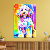 Kleurrijke schets Happy Goldendoodle Hond Canvas Afdruk (Insitu (Woonkamer))