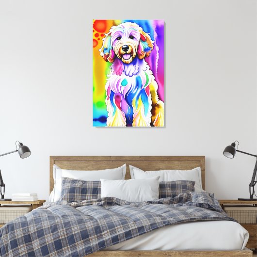 Kleurrijke schets Happy Goldendoodle Hond Canvas Afdruk (Insitu (Slaapkamer))