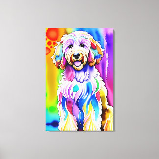 Kleurrijke schets Happy Goldendoodle Hond Canvas Afdruk