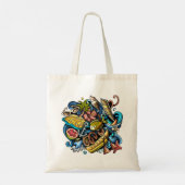 Kleurrijke schets lijn illustratie zomer strand tote bag (Achterkant)