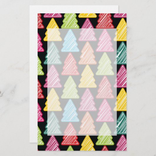Kleurrijke Schetsmatige Kerstbomen Briefpapier (Voorkant / Achterkant)