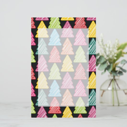 Kleurrijke Schetsmatige Kerstbomen Briefpapier (Staand voorkant)