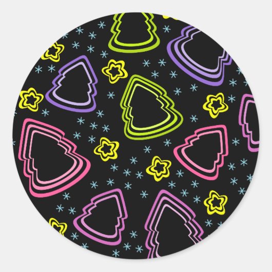 Kleurrijke Schetsmatige Kerstbomen Sticker (Voorkant)