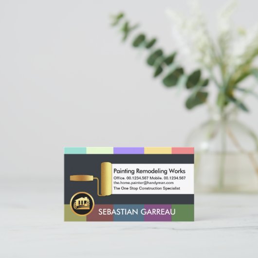 Kleurrijke schilder van verftinten visitekaartje (Staand voorkant)