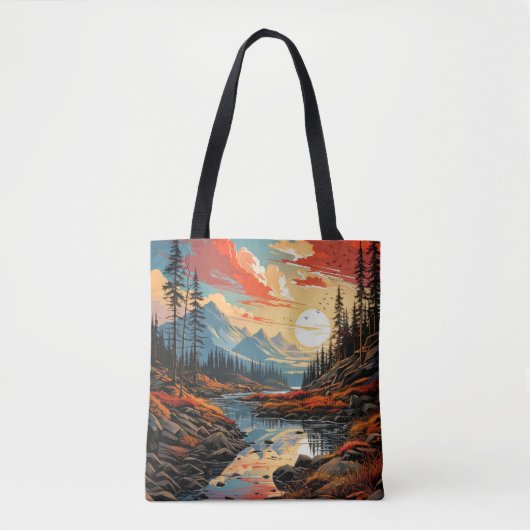 Kleurrijke Schilderachtig herfstlandschapsillustra Tote Bag (Voorkant)