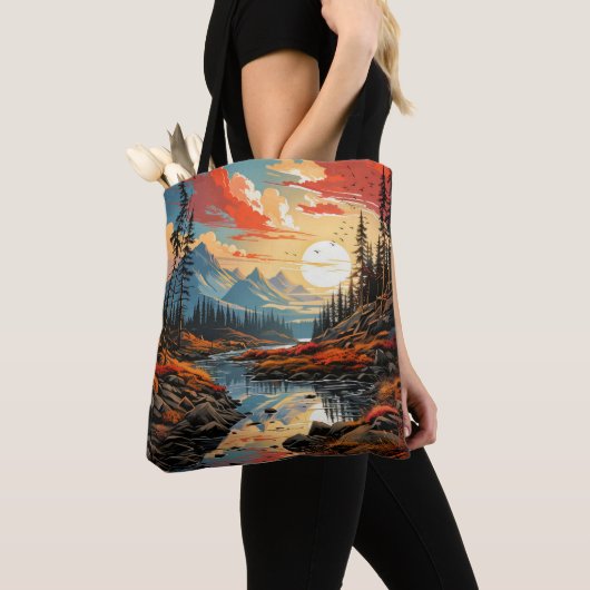 Kleurrijke Schilderachtig herfstlandschapsillustra Tote Bag (Dichtbij)