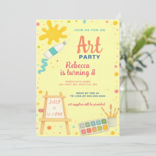 Kleurrijke Schilderij Tekening Art Party Verjaarda Kaart (Staand voorkant)