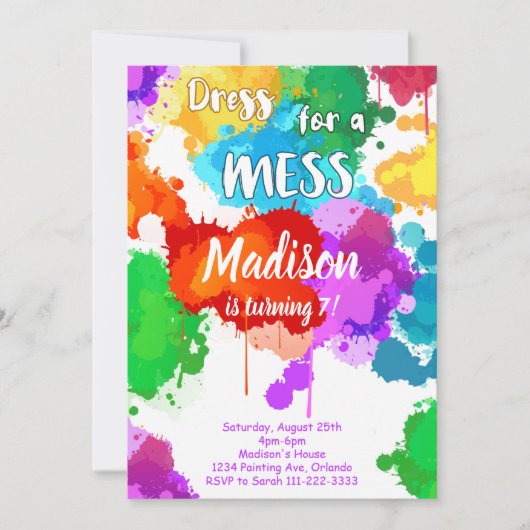 Kleurrijke schilderij verjaardagsfeestuitnodiging kaart (Voorkant)