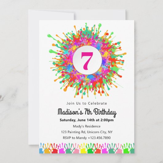 Kleurrijke schilderij verjaardagsfeestuitnodiging kaart (Voorkant)