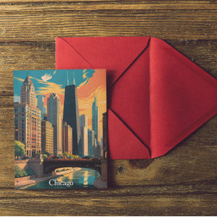 Kleurrijke Schildering Skyline van Chicago Illinoi Briefkaart