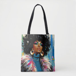 Kleurrijke Schildering van Afro Zwarte Vrouw Tote Bag