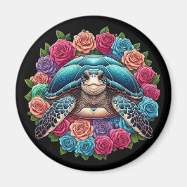 Kleurrijke Schildpad Illustratie Omgeven Door Roze Magneet