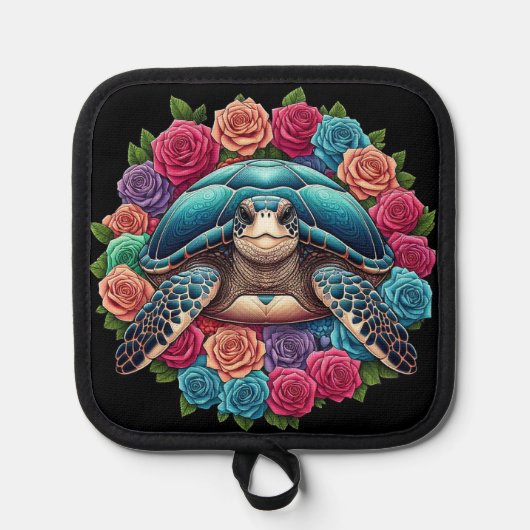 Kleurrijke Schildpad Illustratie Omgeven Door Roze Pannenlap (Voorkant)