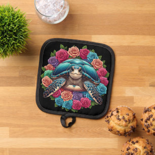 Kleurrijke Schildpad Illustratie Omgeven Door Roze Pannenlap