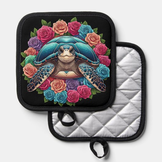 Kleurrijke Schildpad Illustratie Omgeven Door Roze Pannenlap (Voorkant / Achterkant)