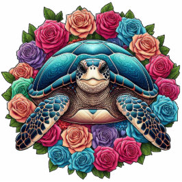 Kleurrijke Schildpad Illustratie Omgeven Door Roze Staand Fotobeeldje