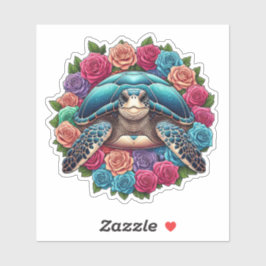 Kleurrijke Schildpad Illustratie Omgeven Door Roze Sticker