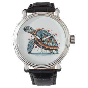 Kleurrijke schildpad in oorspronkelijke stijl geve horloge