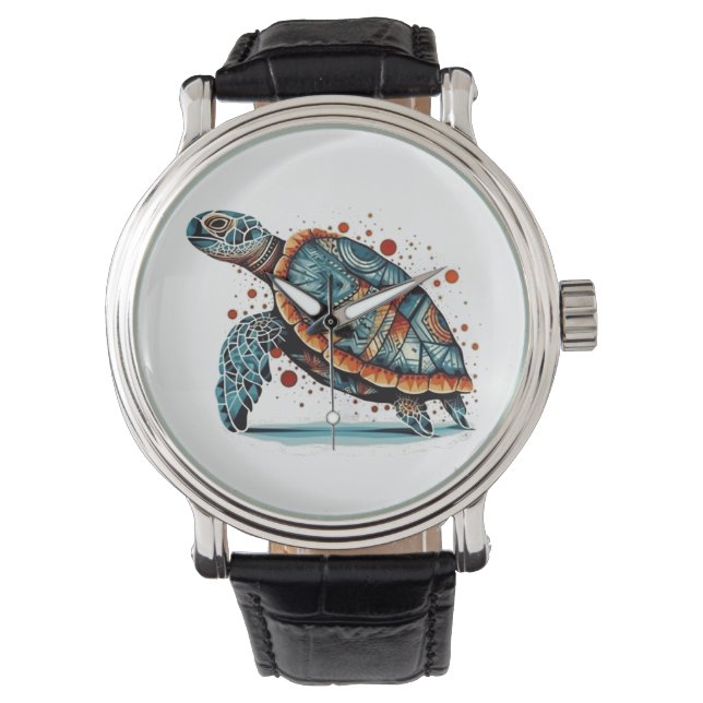 Kleurrijke schildpad in oorspronkelijke stijl geve horloge (Voorkant)