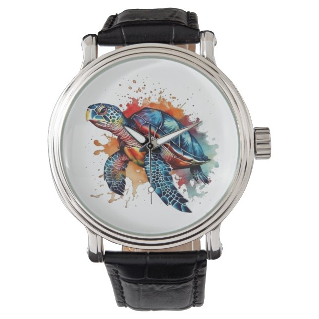 kleurrijke schildpad in waterkleur horloge (Voorkant)