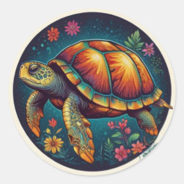 Kleurrijke schildpad kunst ronde sticker