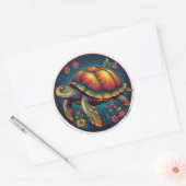 Kleurrijke schildpad kunst ronde sticker (Envelop)