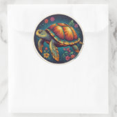 Kleurrijke schildpad kunst ronde sticker (Tas)