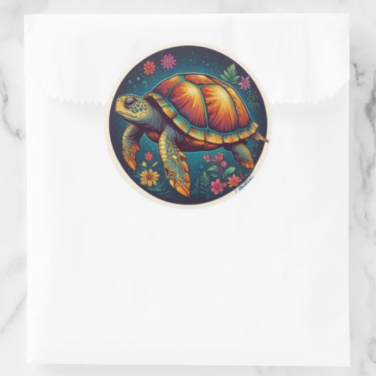 Kleurrijke schildpad kunst ronde sticker (Tas)