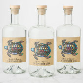 Kleurrijke schildpad zandstrand likeurfles etiket (Flessen)