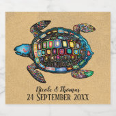 Kleurrijke schildpad zandstrand likeurfles etiket (Enkel label)