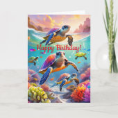 Kleurrijke Schildpadden, 5"x 7"Gevouwen Verjaardag Kaart (Voorkant)