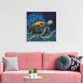 Kleurrijke schildpadzwemmen onder de Sterrennacht Canvas Afdruk (Insitu (Woonkamer))