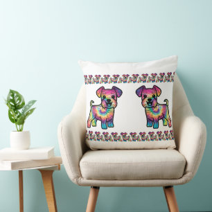Kleurrijke Schnauzer: Tie Dye Vreugde Kussen