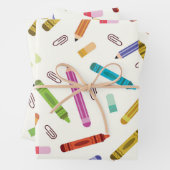 Kleurrijke School Crayons en Potloden Patroon Inpakpapier Vel (In situ)