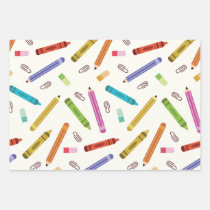 Kleurrijke School Crayons en Potloden Patroon Inpakpapier Vel