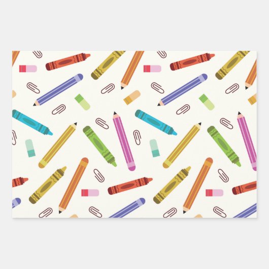Kleurrijke School Crayons en Potloden Patroon Inpakpapier Vel (Voorkant)